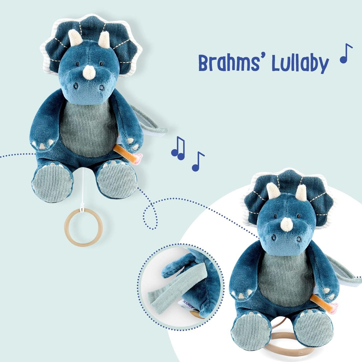 NOUKIE'S λούτρινο με μουσική "Νανούρισμα του Μπραμς" TRICERATOPS 20 εκ.