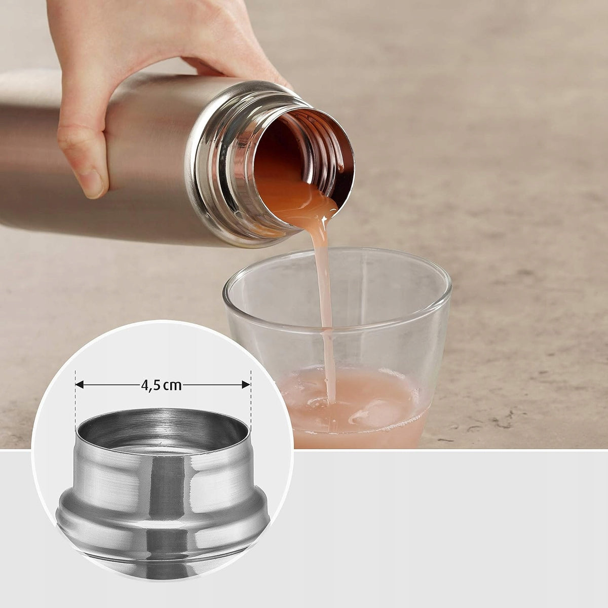 REER Pure termos ze stali nierdzewnej 700 ml, srebrny, z szerokim otworem 5 cm, do gorących i zimnych napojów