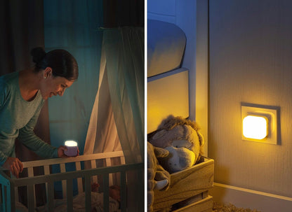 REER SleepLight 2w1 lampka nocna LED przenośna lub do gniazdka, różowa lampka dla dzieci z czujnikiem i światłem nocnym