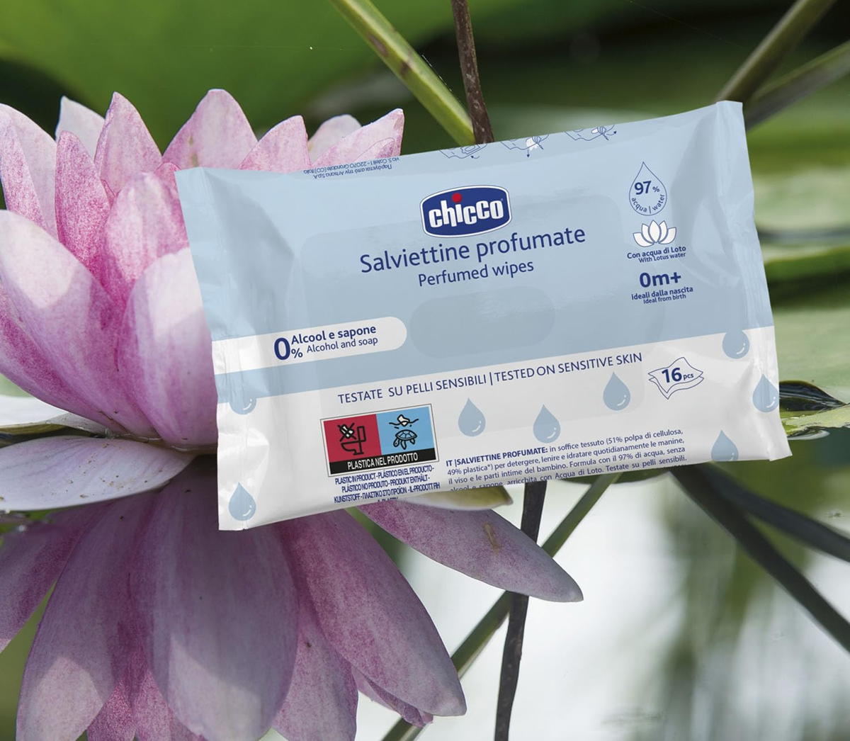 CHICCO pachnące chusteczki nawilżane z ekstraktem z kwiatu lotosu x16