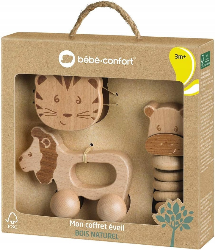 BEBE CONFORT σετ ξύλινα παιχνίδια με κουδουνίστρες 3 μ.+