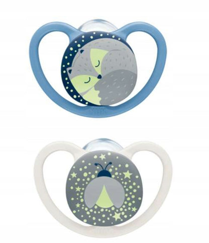NUK Space Night Silikon-Beruhigungssauger x2 0-6 Monate + Box