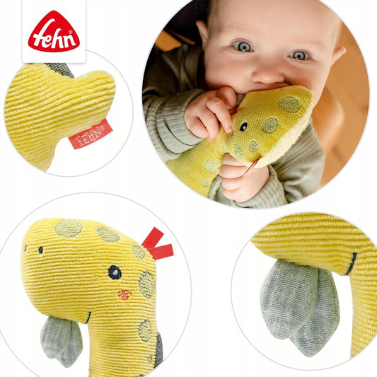 FEHN плюшена играчка за гушкане с дрънкалка и пищялка DINO 17,5 cm
