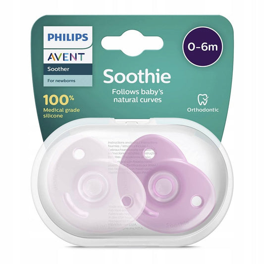 PHILIPS AVENT Soothie smoczki x 2 0-6msc, silikonowe smoczki uspokajające 0-6 msc w etui