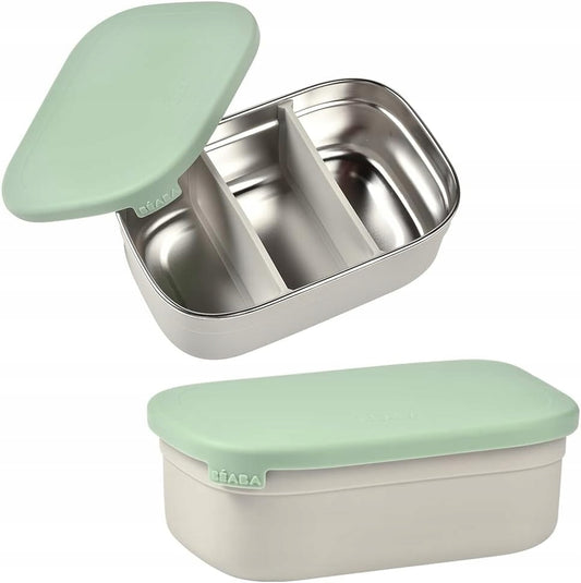 BEABA śniadaniówka lunchbox STAL nierdzewna 760ml z przegrodami, lunchbox z pokrywką silikonową