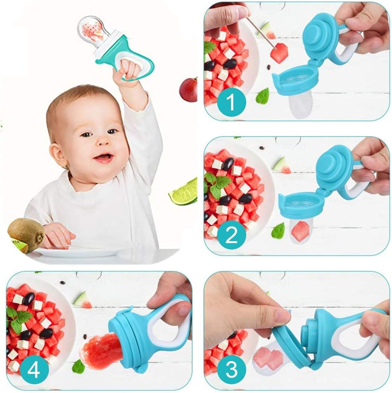 Mordedor dispensador de frutas para bebés 3-12m, 2 unidades, 6 boquillas