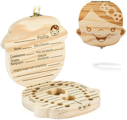 LOVE BABY caja de madera para guardar dientes de leche para bebés IDIOMA ITALIANO