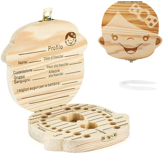 LOVE BABY scatola di legno per conservare i denti da latte LINGUA ITALIANA