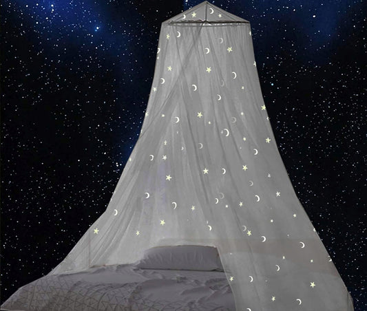 GLOW BED zanzariera per lettino, baldacchino con stelle fluorescenti