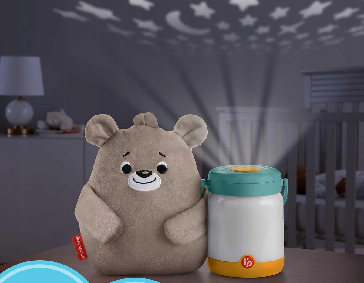 FISHER-PRICE upokojujúca plyšová hračka so zvukmi, projektorom a lampičkou so svetluškami