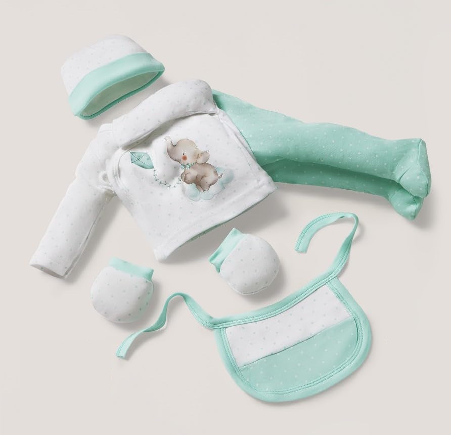 INTERBABY darilni komplet iz bombaža: pižama, kapa, nogavičke, slinček, hlačne nogavice