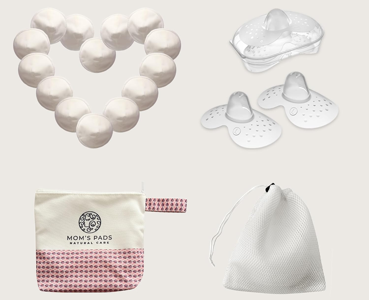 MOM'S PADS bambusovi blazinici za dojenje x14 + vrečka za pranje, kozmetična torbica