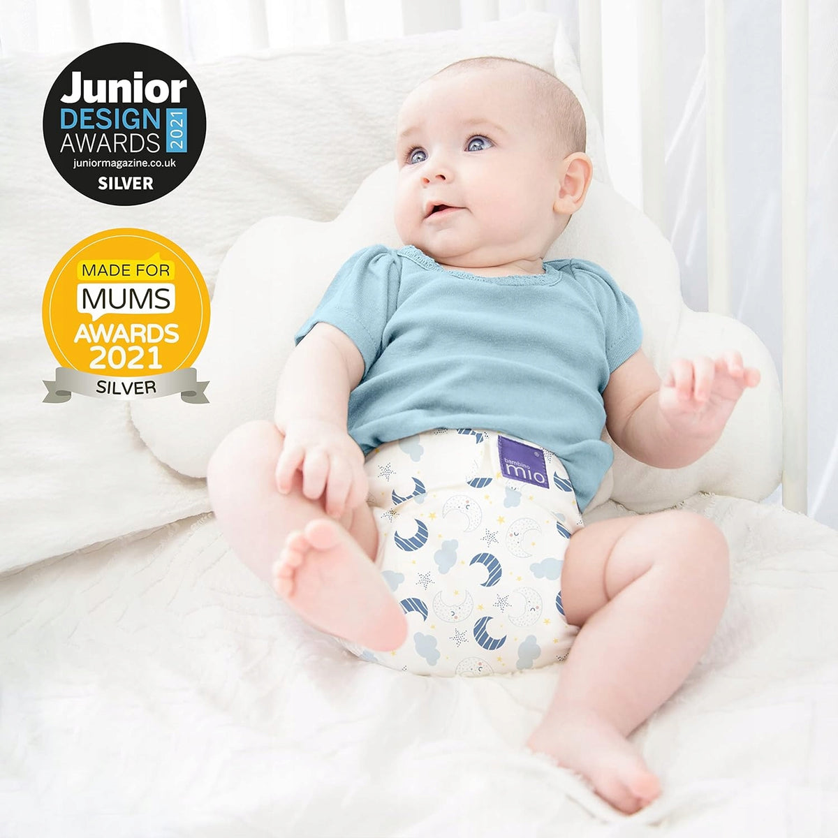 BAMBINO MIO otulacz na pieluchę >9kg niebieski w żyrafy, wielorazowy otulacz z podwójnymi gumkami