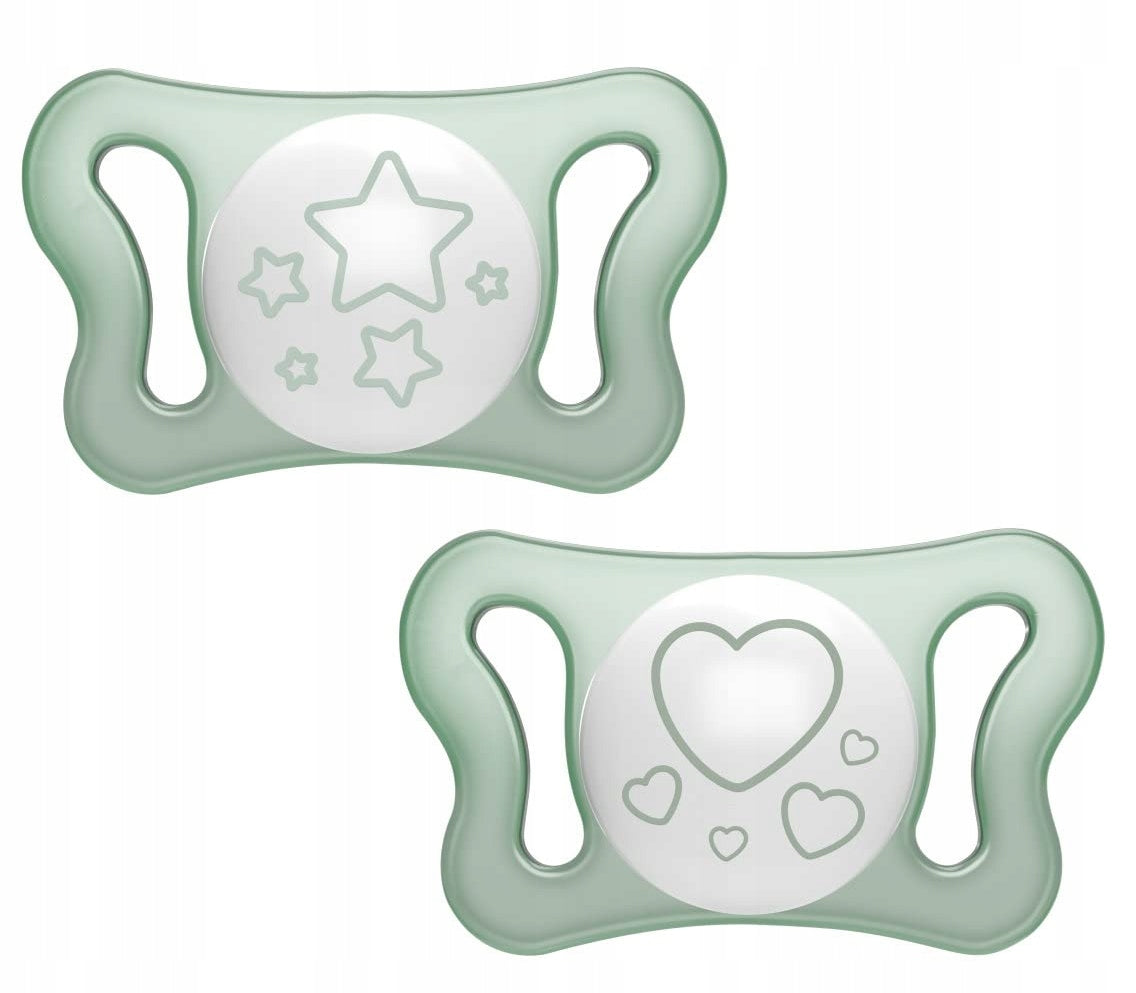 CHICCO MICRO PhysioForma smoczek x2 silikon 0-2m ŚWIECI świecące smoczki uspokajające silikonowe w ciemności