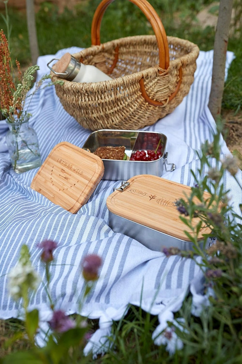 LASSIG Garden Explorer caja de almuerzo de acero y bambú 12,7 x 17,5 cm