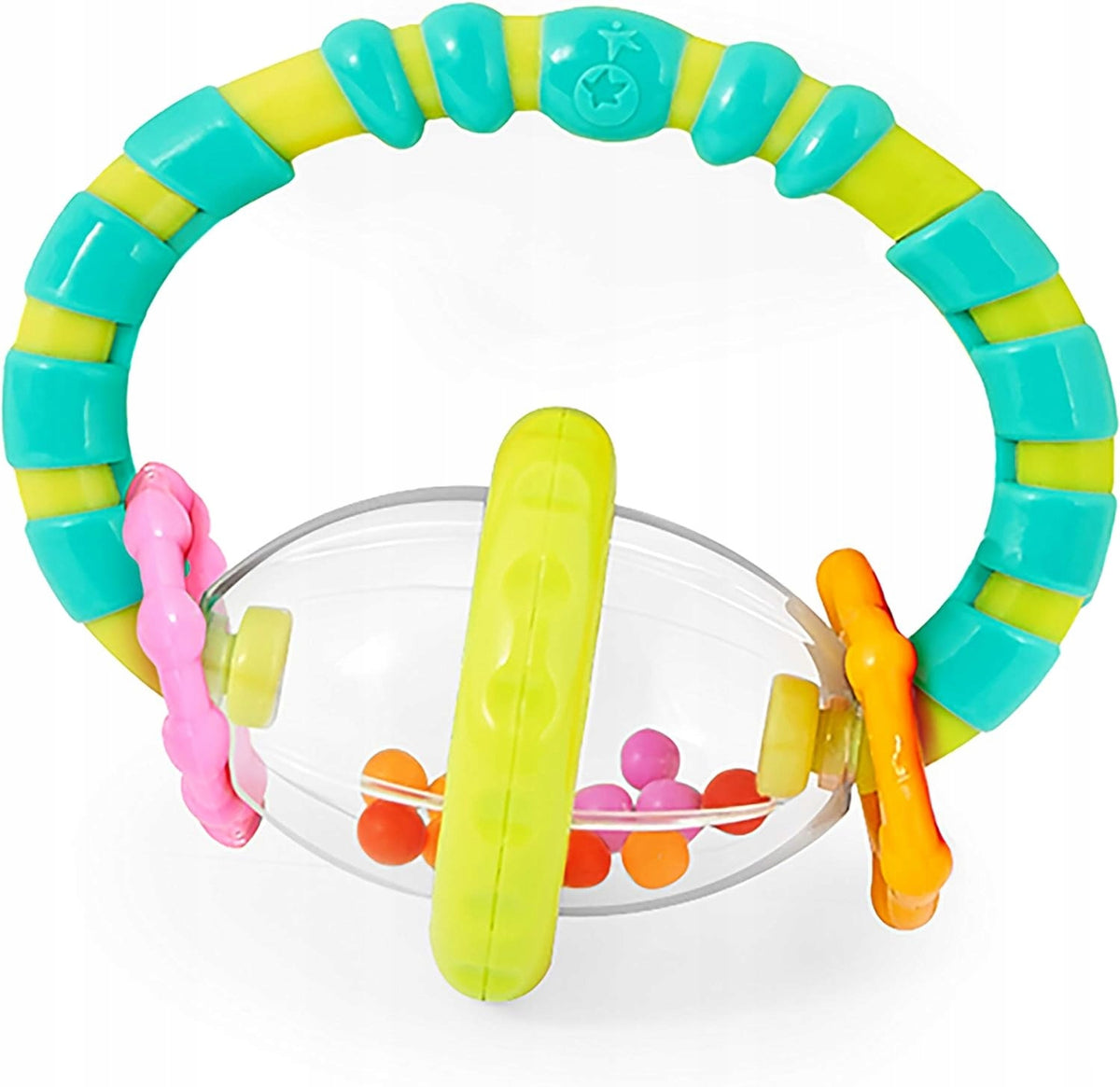 BRIGHT STARTS Grab&Spin grzechotka 3msc+ kolorowa grzechotka dla niemowląt z teksturowanym gryzakiem
