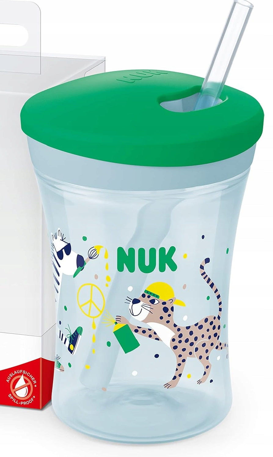 NUK Action Cup KUBEK NIEKAPEK 12 m+ zielony kubek z elastyczną słomką 230 ml BPA free