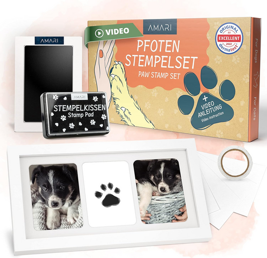 AMARI moldura para fotografias e impressões das patas do cão 17,3 x 33 cm + almofada de tinta