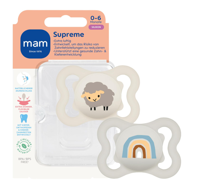 MAM Supreme silikonski pomirjujoči dudi 0-6m x2