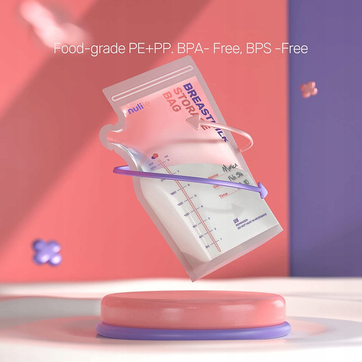 NULIIE Torebki do Przechowywania Pokarmu 50szt. BPA-free woreczki do mleka matki z lejkiem