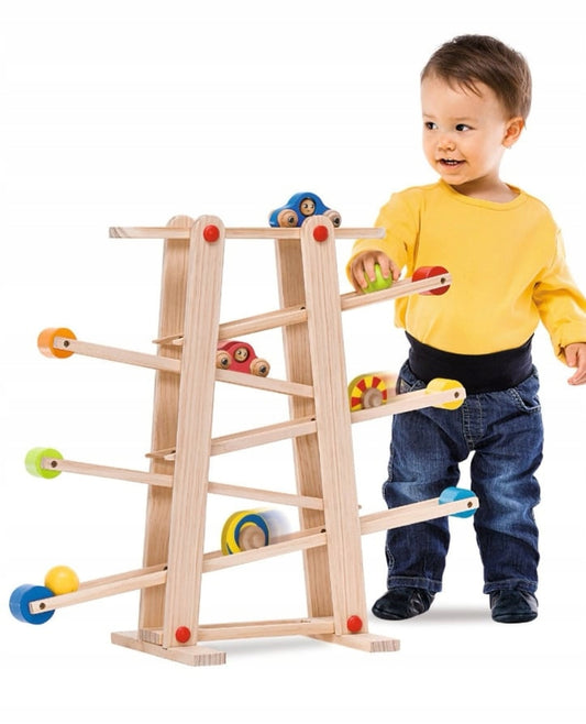EICHHORN houten knikkerbaan + 2 auto's 67x56 cm