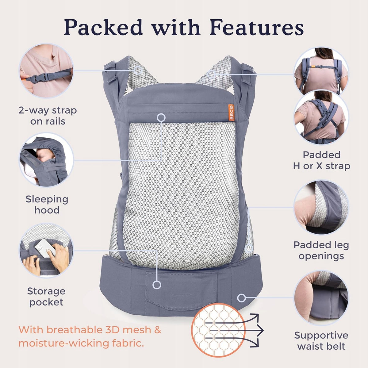 BECO TODDLER zaponka nosilka 9-27kg 3D mreža