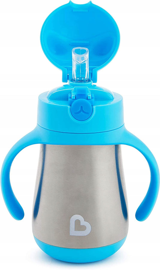 MUNCHKIN Cool Cat Trinkbecher mit Strohhalm, auslaufsicher, EDELSTAHL, 237 ml