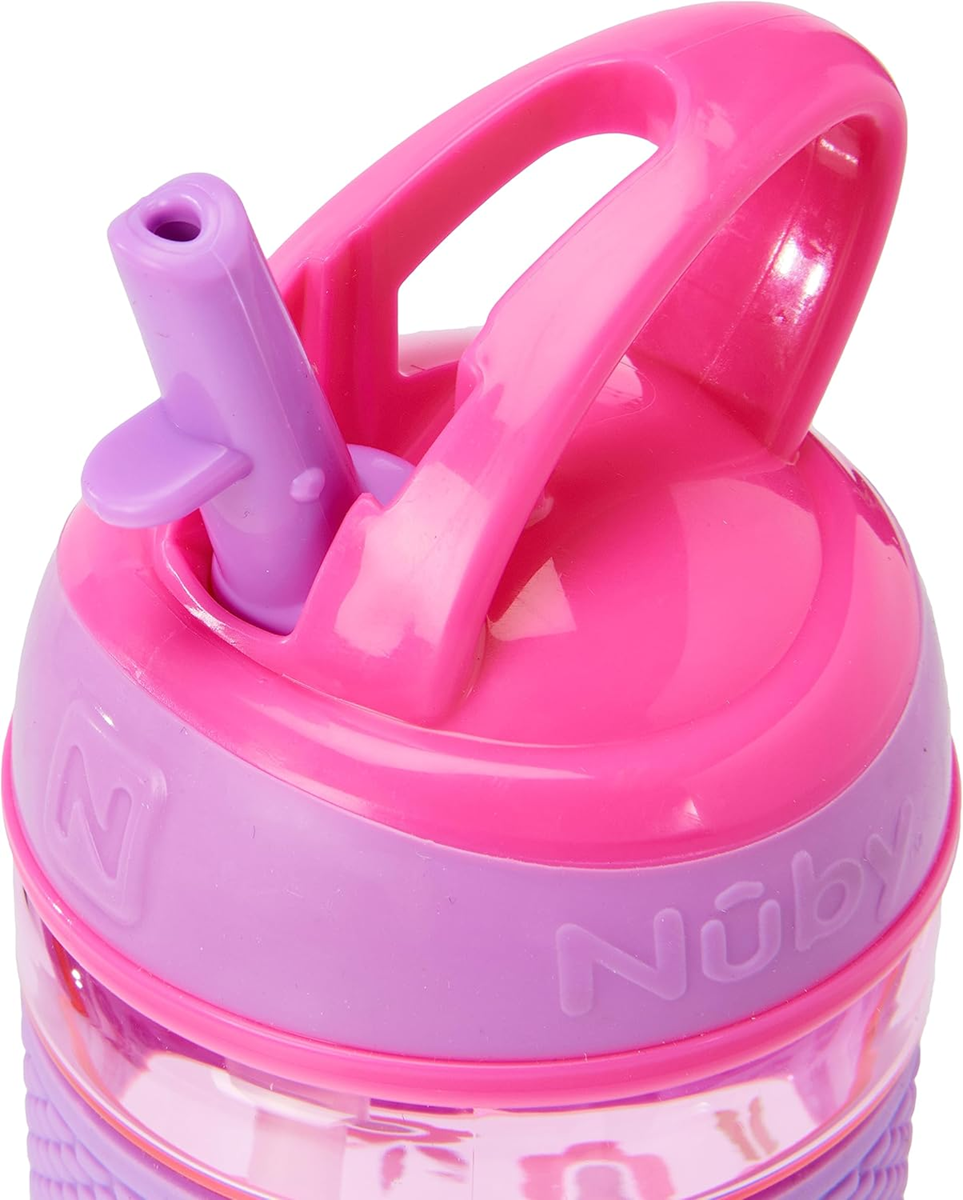 NUBY Vaso con pajita dura de tritán, botella con pajita 3m+ 360 ml FLORES