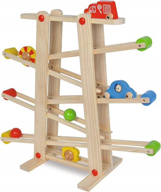 EICHHORN houten knikkerbaan + 2 auto's 67x56 cm