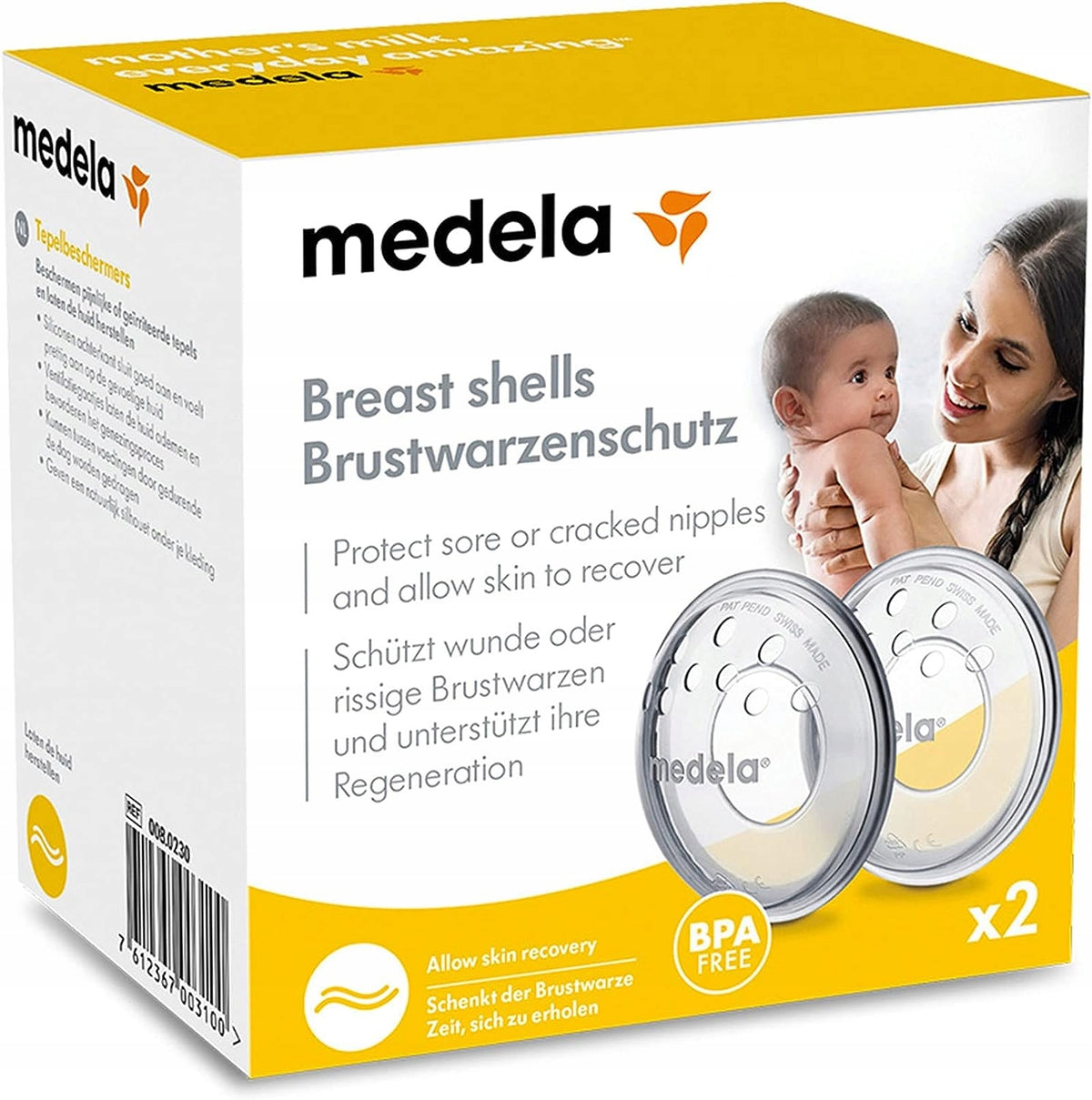 MEDELA muszle ochronne osłonki uniwersalne, osłona sutków dla karmiących mam, BPA free, 2 szt.