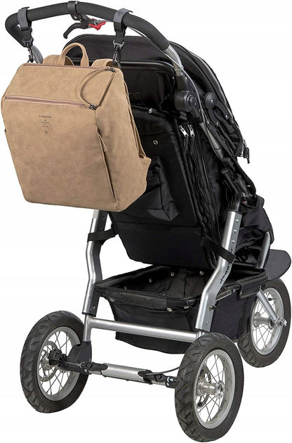 LASSIG torba plecak na akcesoria TENDER vegan, camel, przypinany do wózka, 14 l, wegański plecak na pieluchy
