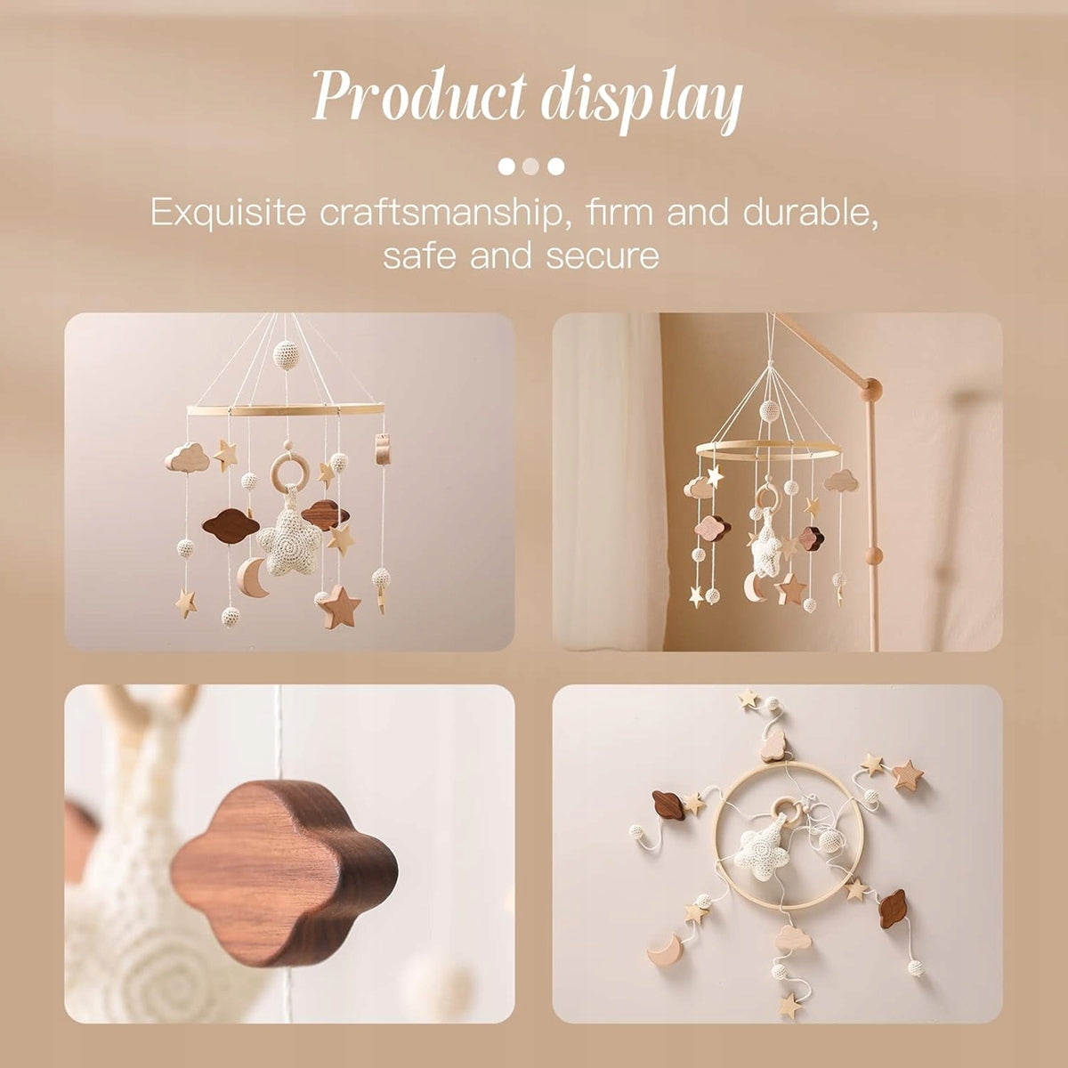 Móvil de madera y tela para cuna BOHO SWECOMZE