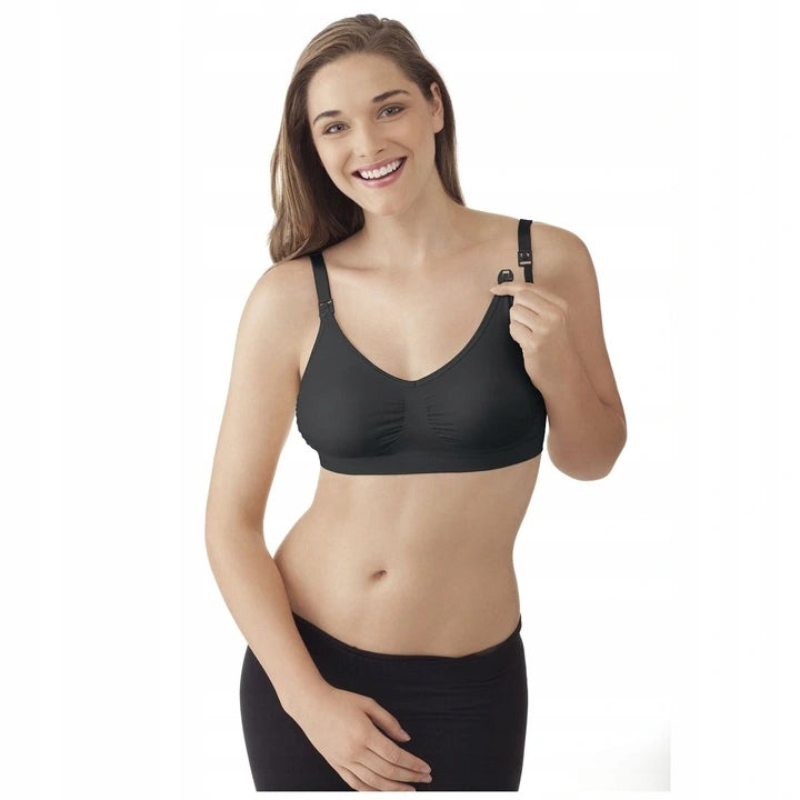 MEDELA biustonosz do karmienia KOMFORT +wkładki M. Bezszwowy czarny biustonosz ciążowy i do karmienia z wkładkami
