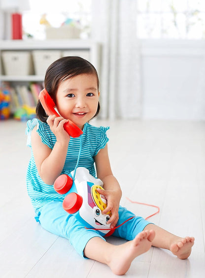FISHER-PRICE telefon do ciągnięcia 12m+ dla dzieci, z tarczą do kręcenia i dźwiękiem dzwonka