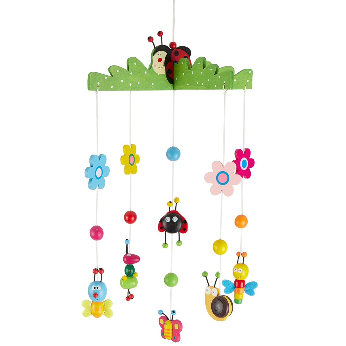 BIECO móvil para cuna de madera Flores e Insectos carrusel 26 x 39 cm