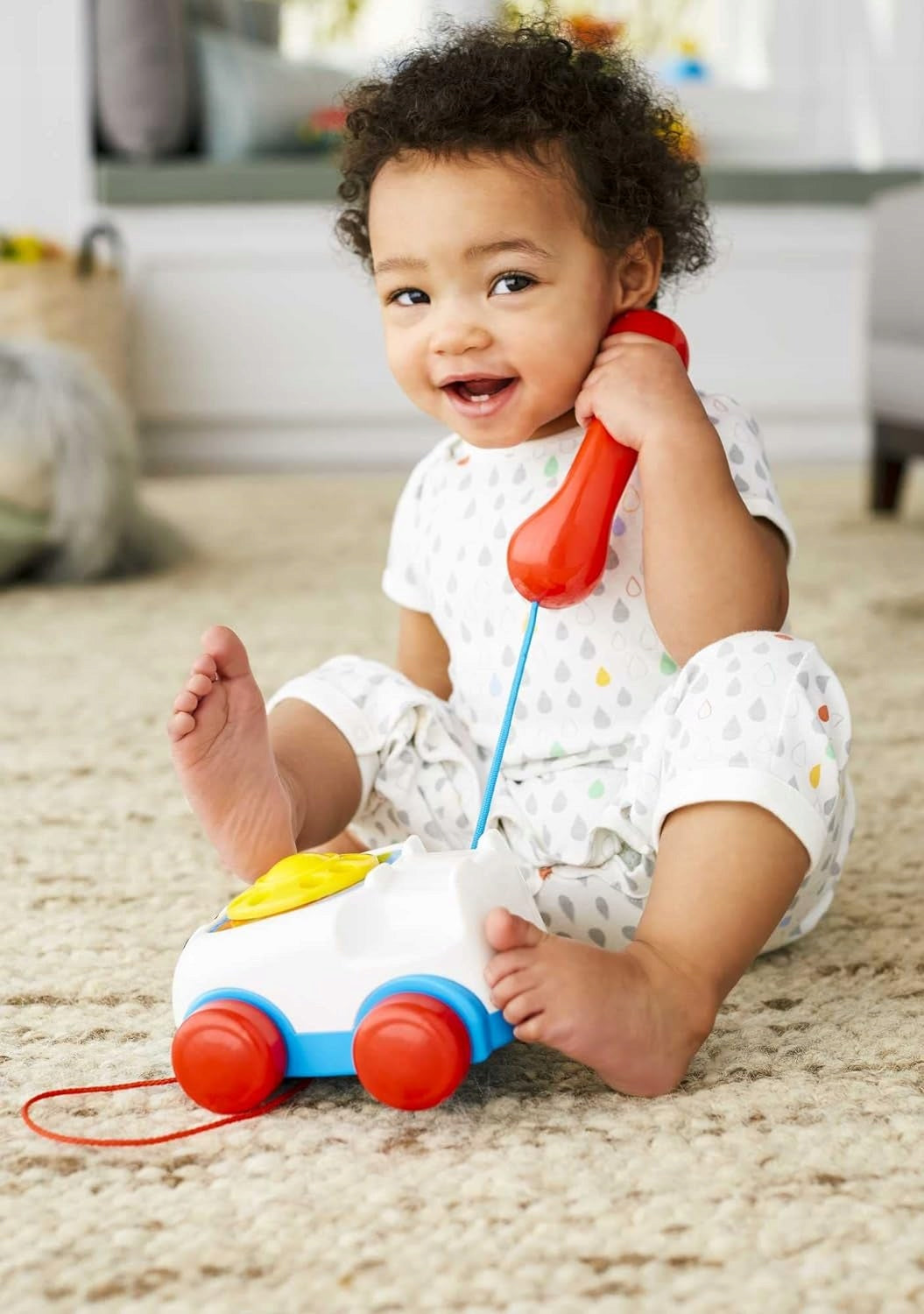 FISHER-PRICE telefon do ciągnięcia 12m+ dla dziecka, zabawka z tarczą i sznurkiem do ciągnięcia