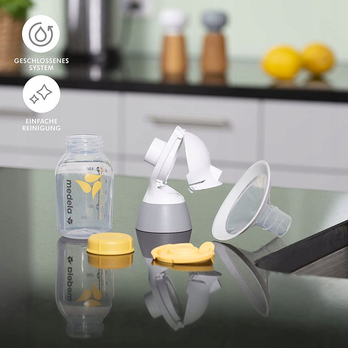 MEDELA SOLO laktator elektryczny 2-fazowy USB, zamknięty system, łatwe czyszczenie, butelka i lejek PersonalFit Flex
