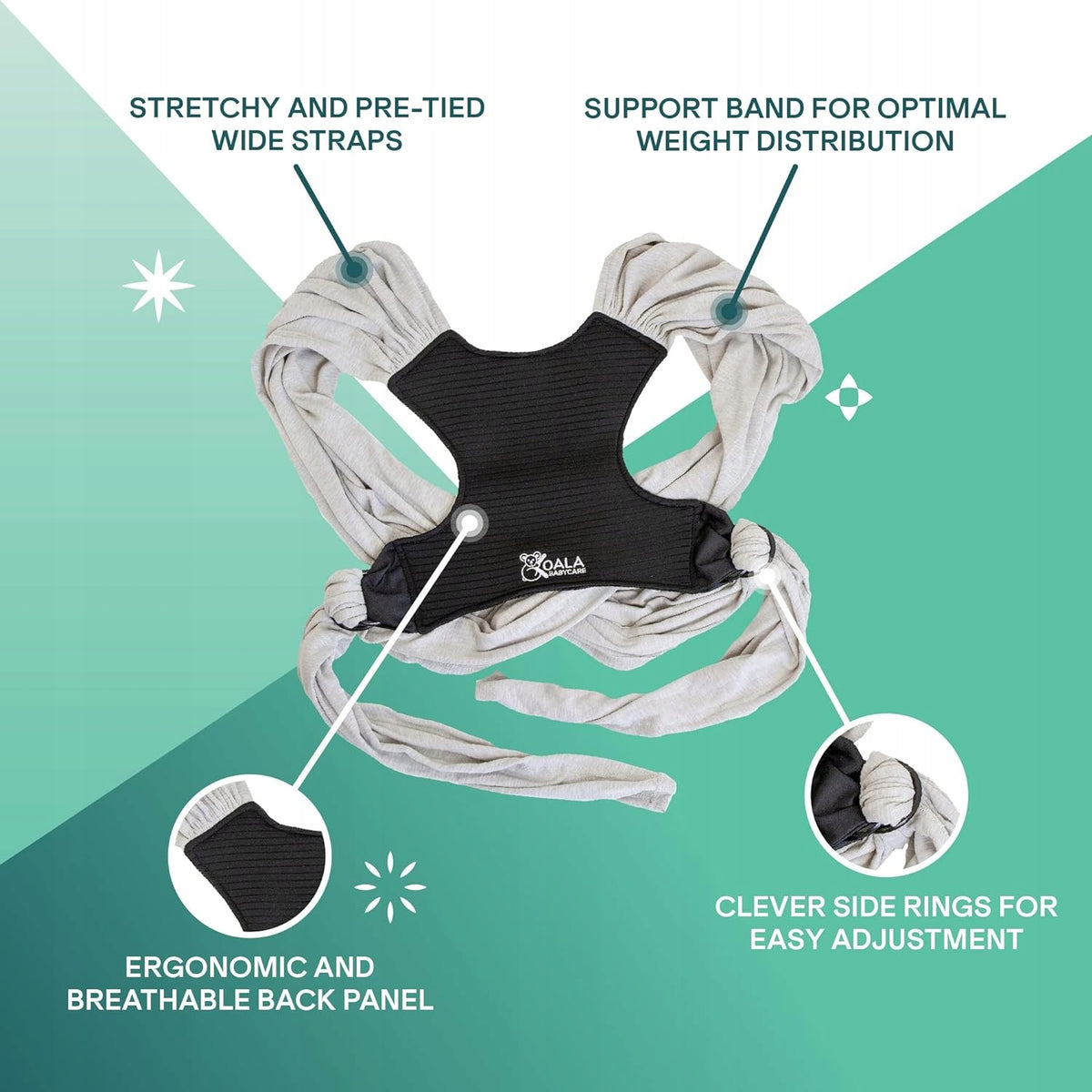 KOALA BABYCARE chusta do noszenia dziecka 2w1 z ergonomicznym panelem i regulowanymi paskami dla łatwego noszenia