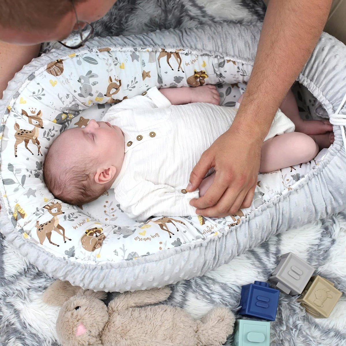 TOTSY BABY kokon niemowlęcy gniazdo 90 x 50, miękki kokon dla niemowląt z grubą krawędzią i dwustronnym użyciem
