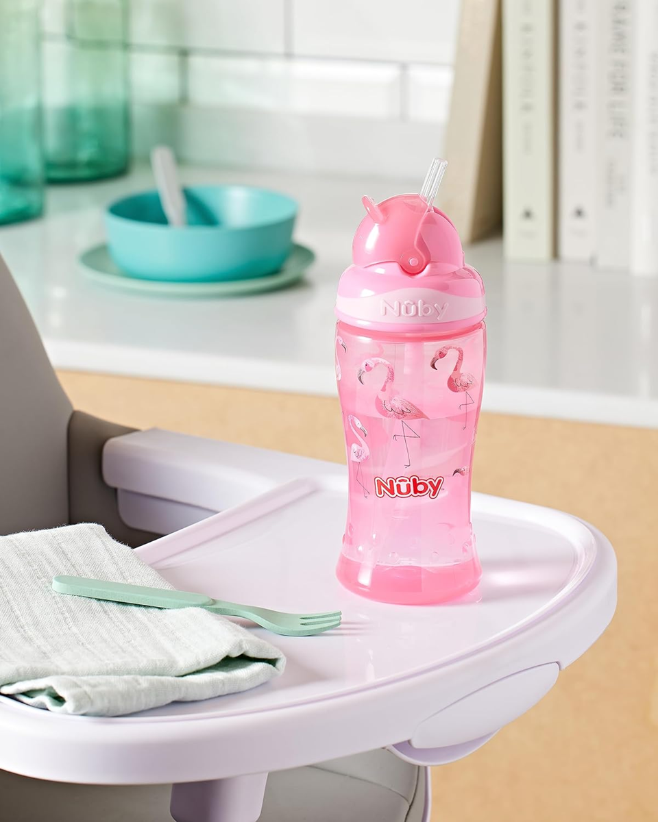 NUBY Flip-it Cup lonček z ustnikom in slamico proti polivanju 12 m+ 360 ml