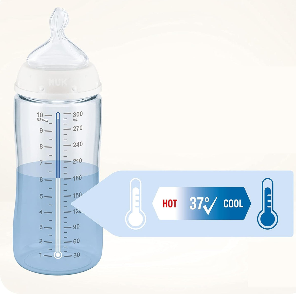 NUK First Choice+ nappflaska 300 ml napp M medelflöde 0-6 mån HJÄRTAN
