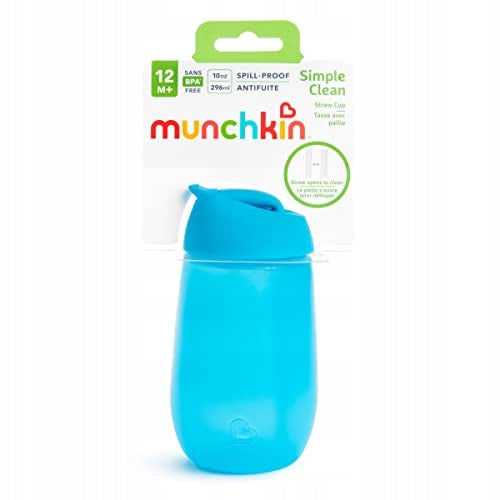 MUNCHKIN SIMPLE CLEAN kubek ze słomką x2 296ml 12msc+ niekapek dla niemowląt, niebieski, BPA free