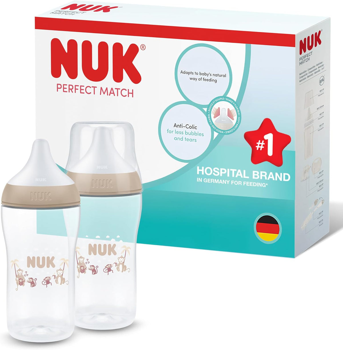 NUK Perfect Match steklenička 260 ml 3 m+ cuclj M  x2