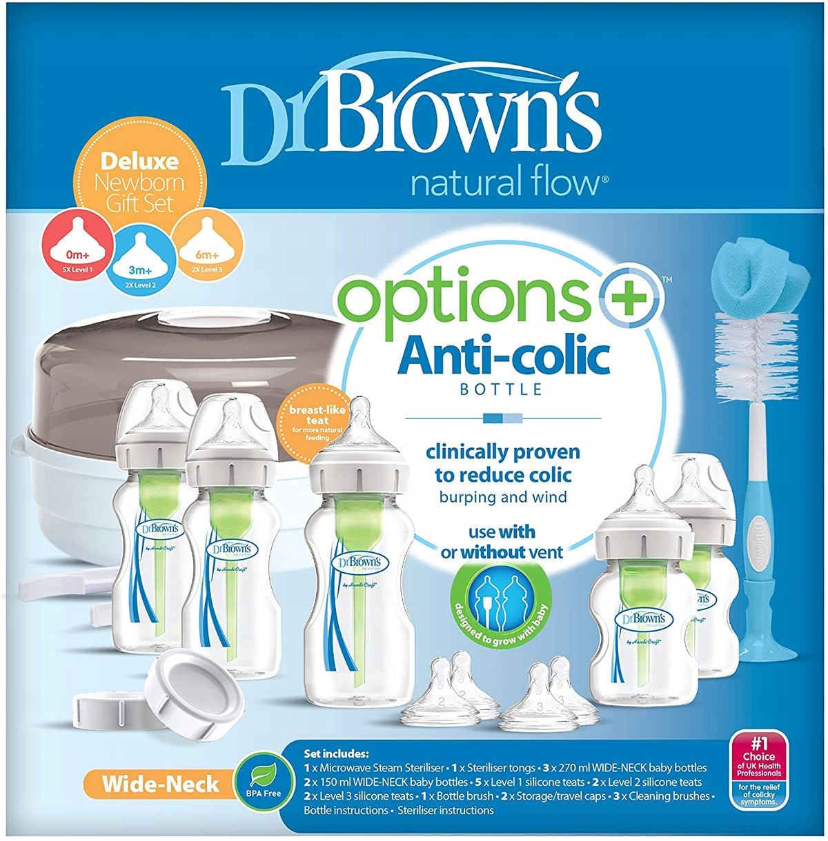 DR. BROWN'S začetni komplet: mikrovalovni sterilizator + stekleničke in dodatki