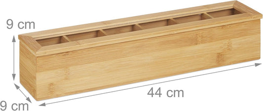 RELAXDAYS scatola portatè in bambù 6 scomparti 72 bustine 9x9x44cm