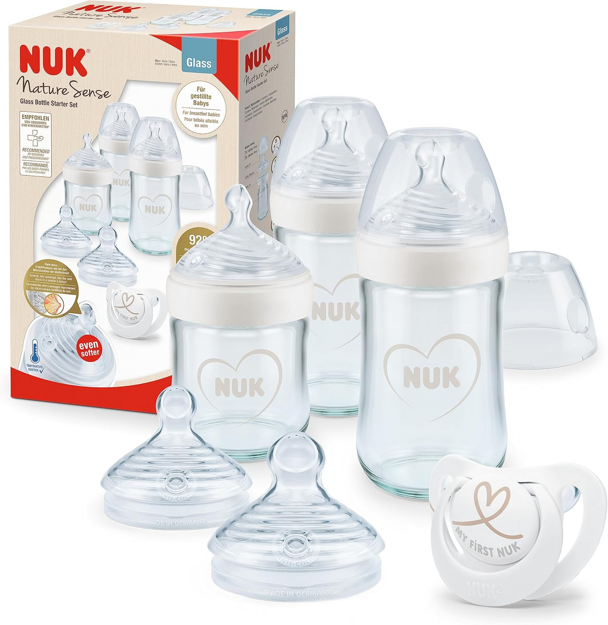 NUK Nature Sense Set Glasflaschen, Sauger