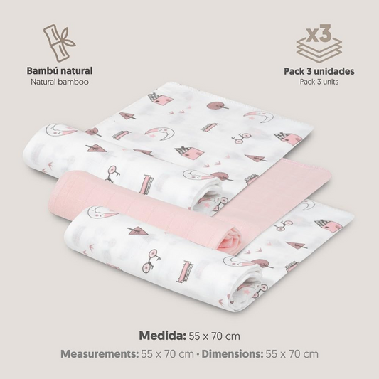 INTERBABY muslinaste odejice x3 bambus bombaž 55x70cm
