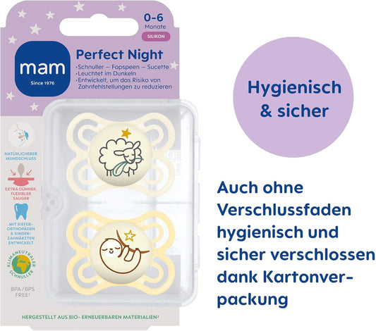 MAM PERFECT NIGHT sucette apaisante x2 0-6 mois + boîte