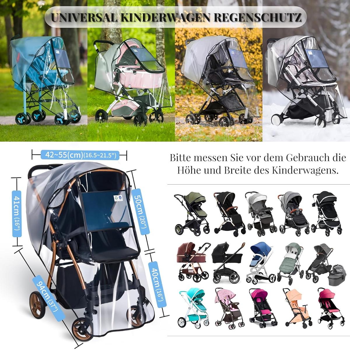 BEMECE funda impermeable universal para cochecitos con ventana