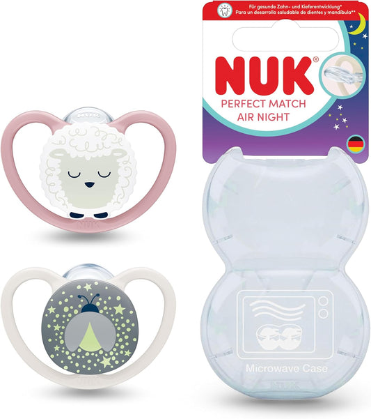 NUK Perfect Match Air Night dudlíky 0-6m x2 SVÍTÍCÍ
